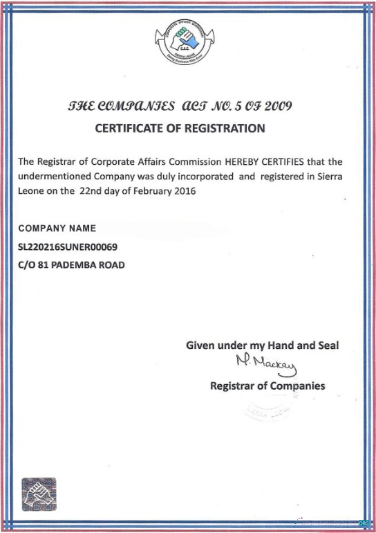 Download Sierra Lione Certificate of Registration Photoshop template